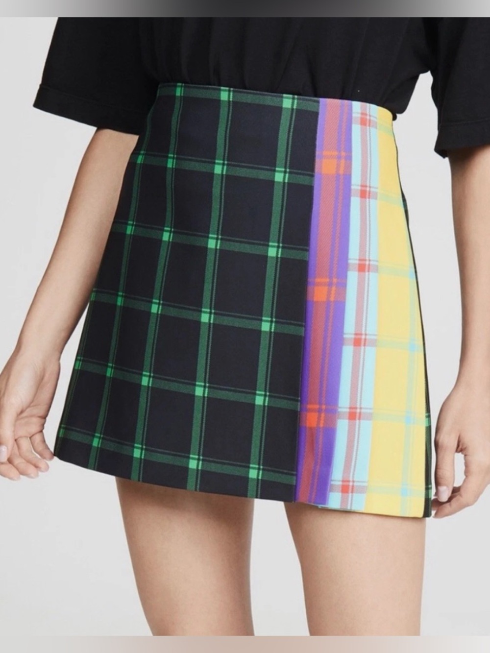 NWT Alice + Olivia Semira Pleated Check Plaid Mini Skirt Size 2 Preppy